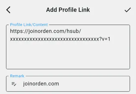 Экран Add Profile Link с галочкой в правом верхнем углу